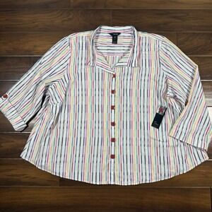Ali Miles‎ Women's Size 2X Striped Wired Collar Button Up Tunic Top Shirt